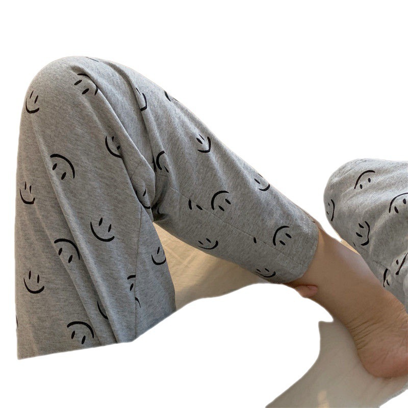 Pijamas de cuello redondo de las mujeres lindo sonriente cara estilo coreano ins estilo fresco de dos piezas conjunto ropa homewear conjunto pijamas