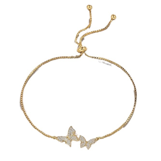 Elegant Butterfly Bangle With Zircon Inlay Adjustable Gold Plated_voghion.com