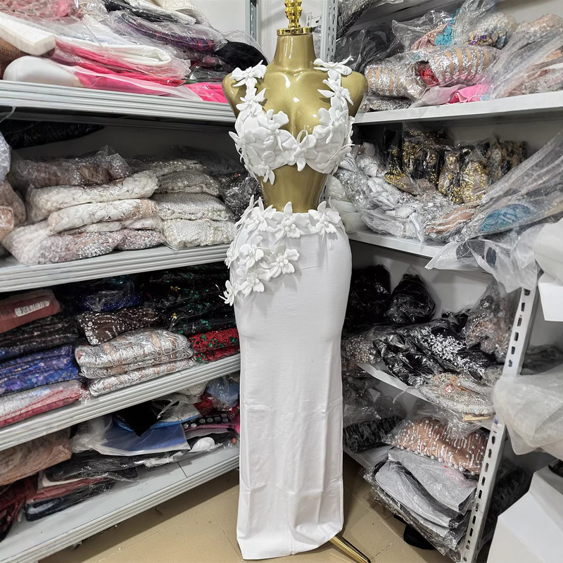European and American New Style Sexy and Elegant Party Evening Dress with Hollow-Out Floral Embellishments, Halter Top + Skirt, Factory Wholesale European and American New Style Sexy and Elegant Party Evening Dress with Hollow-Out Floral Embellishments, Halter Top + Skirt, Factory Wholesale