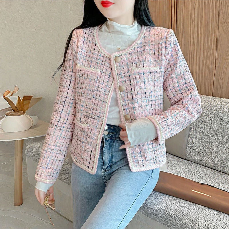 Trendy Chanel-Style Women's Autumn Jacket, New French-Style Short Tweed Coat for Petite Figures, Versatile