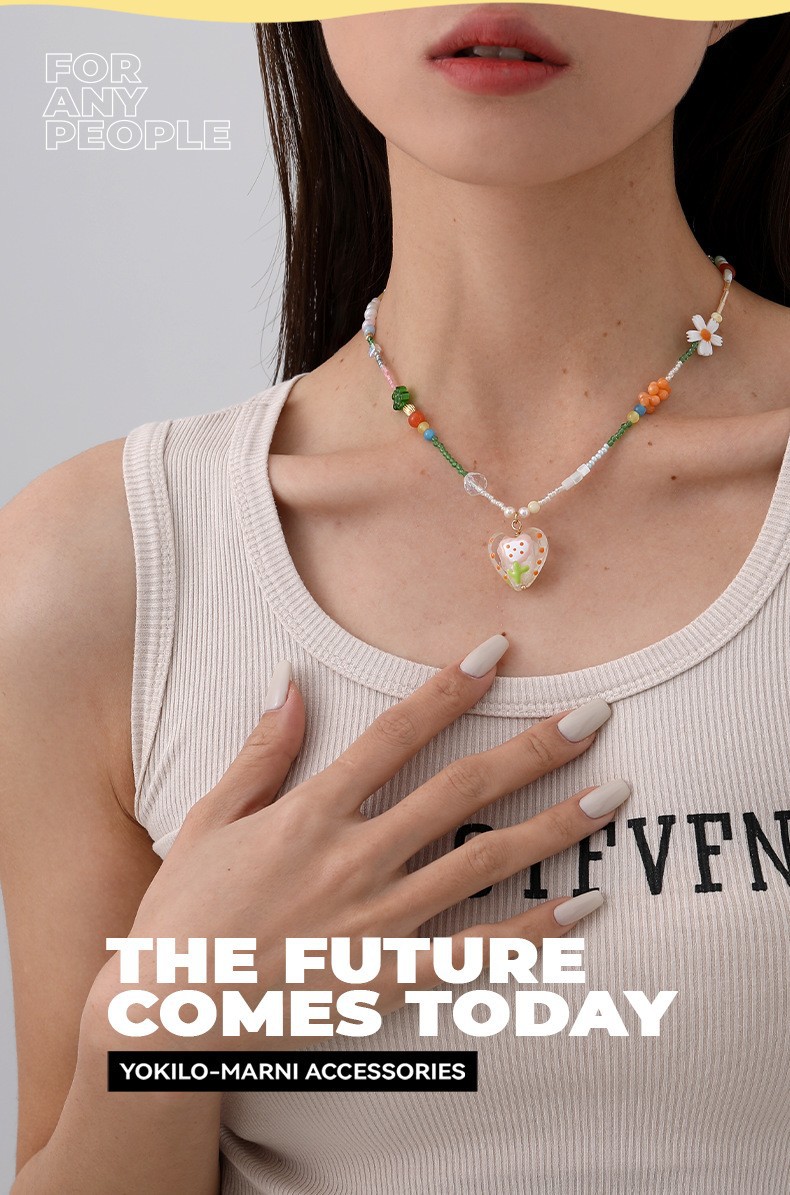 Rabbit Color Block Square Y2K Lady Romantic Resin Glass Copper Pendant Necklace Wholesale display picture 3