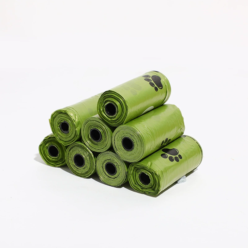Внешняя торговля Разлагаемый мешок для мусора для домашних животных толщиной 15/рулон 1 Шелковый портативный травяной зеленый мешок для сбора следов