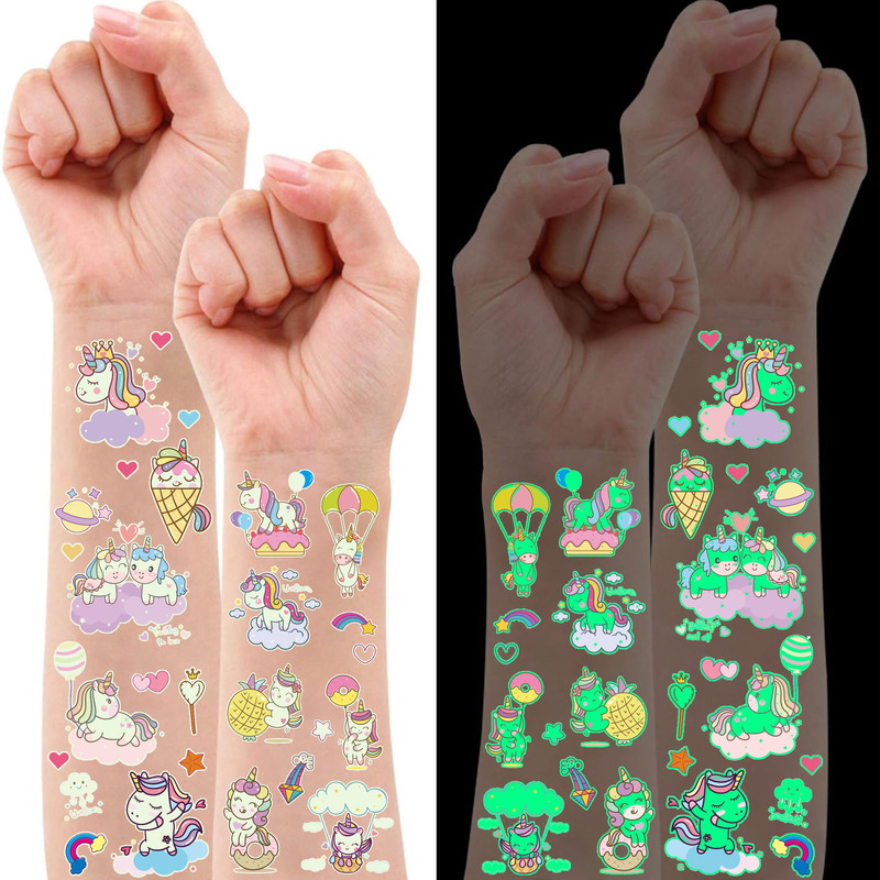 Amazon New Children's Luminous Tattoo Sticker Advanced Sense Cartoon Unicorn Mermaid Space Temporary Tattoo Sticker