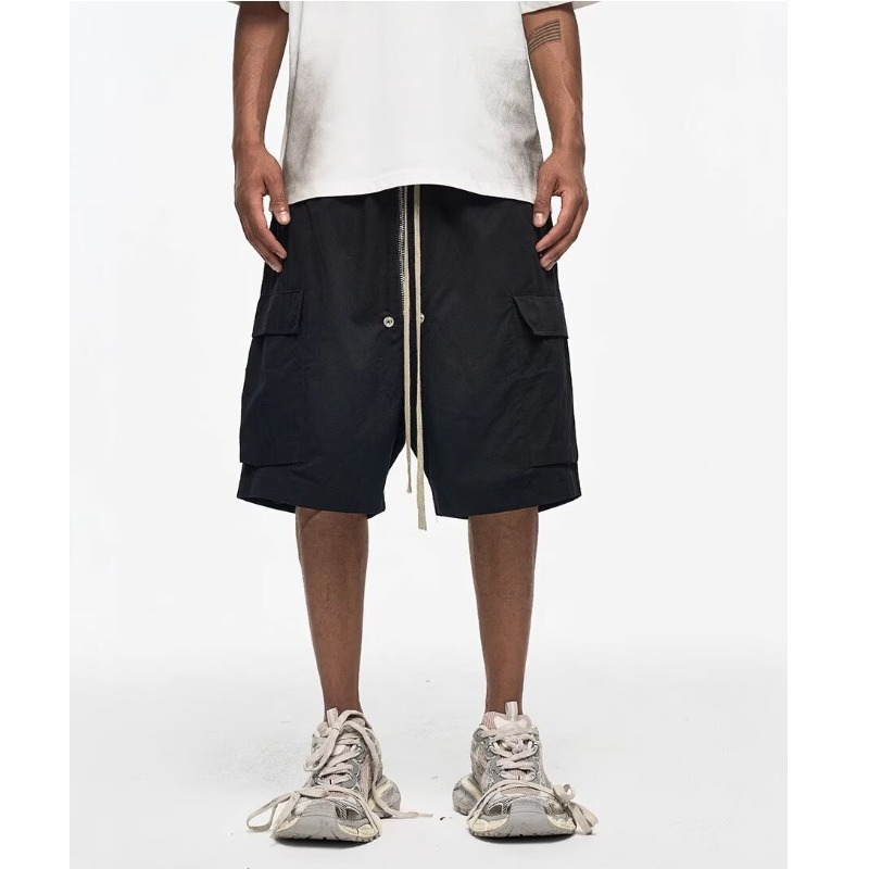 2025 Dark Ro Style Drawstring Multi-Pocket Cargo Shorts Men's Niche Casual Loose Straight Five-Point Cotton Shorts