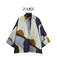 ZARZ自作欧米風新型女装クラシックファッションシルクサテン質感プリントシャツ2480124