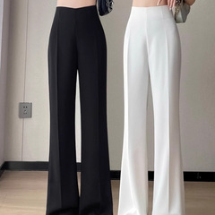 侧拉链西装微喇阔腿裤女夏季2025新款高腰窄版显瘦垂坠感直筒裤薄