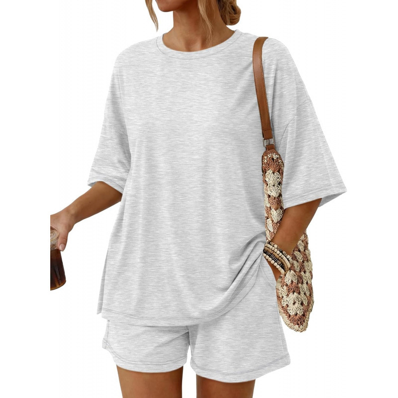 Cross-Border Amazon Hot-Selling Fashion Item: 2-Piece Summer Set with Oversized Top and Loose Shorts with Pockets
