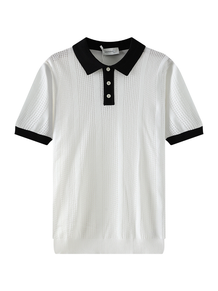 2026 nueva camisa de polo de hielo de punto para hombres con solapa de manga corta de color hueco transpirable casual blusa versátil