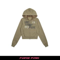 Fudge Pink 25秋季新品美式复古辣妹个性图案连帽卫衣开衫