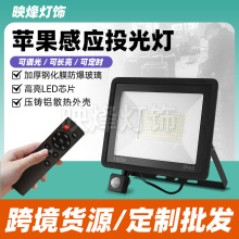 跨境led感应小苹果投光灯50W100W户外防水遥控调光感应PIR泛光灯