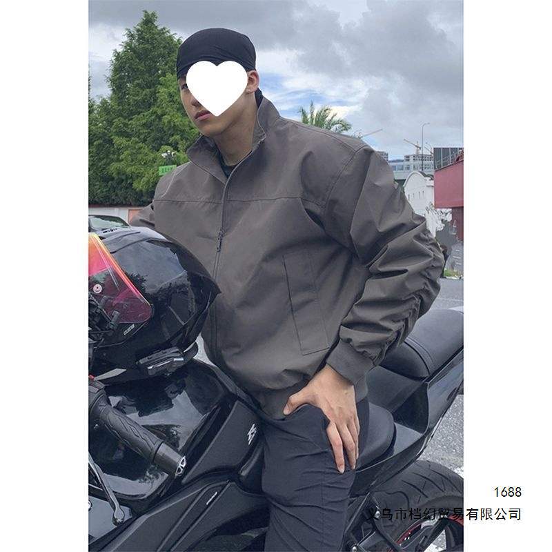 美式飞行员夹克教练休闲立领户外工装复古棒球男外套黑色军绿狼灰
