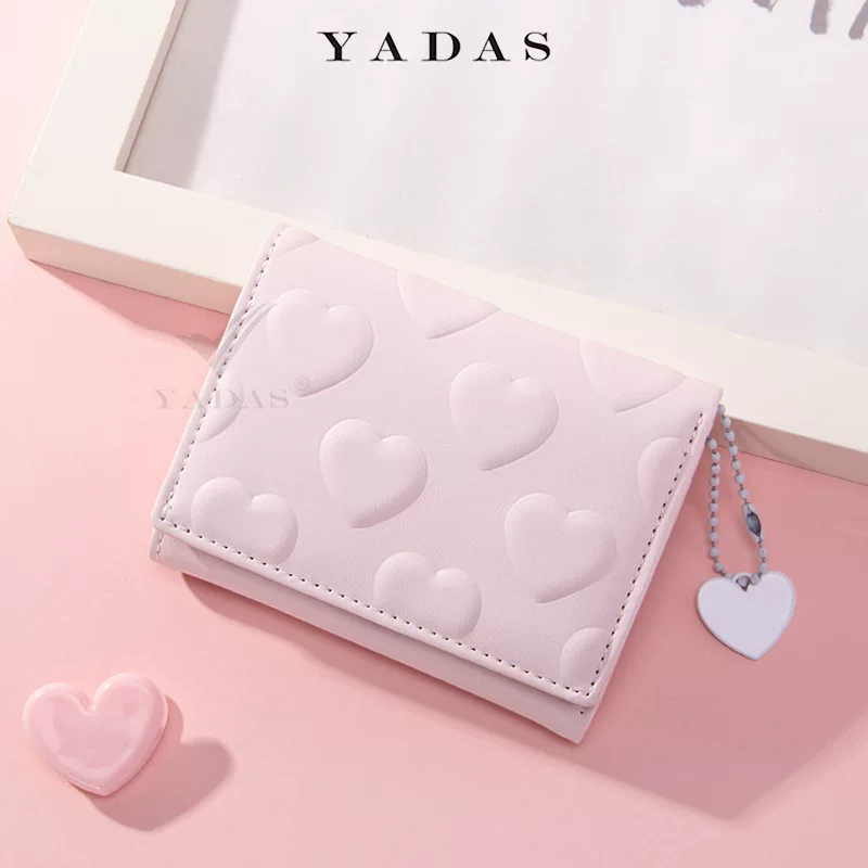 Кошелек для монет (YADAS) с тиснением Love‑Embossed PU Short Wallet, подвеска в форме сердца, компактный 5 цветов