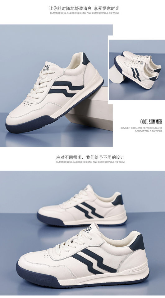 Giày sneaker nam da bò thật phối màu tương phản, cổ thấp, đế bệt — Màu trắng, Màu đen chi tiết 18