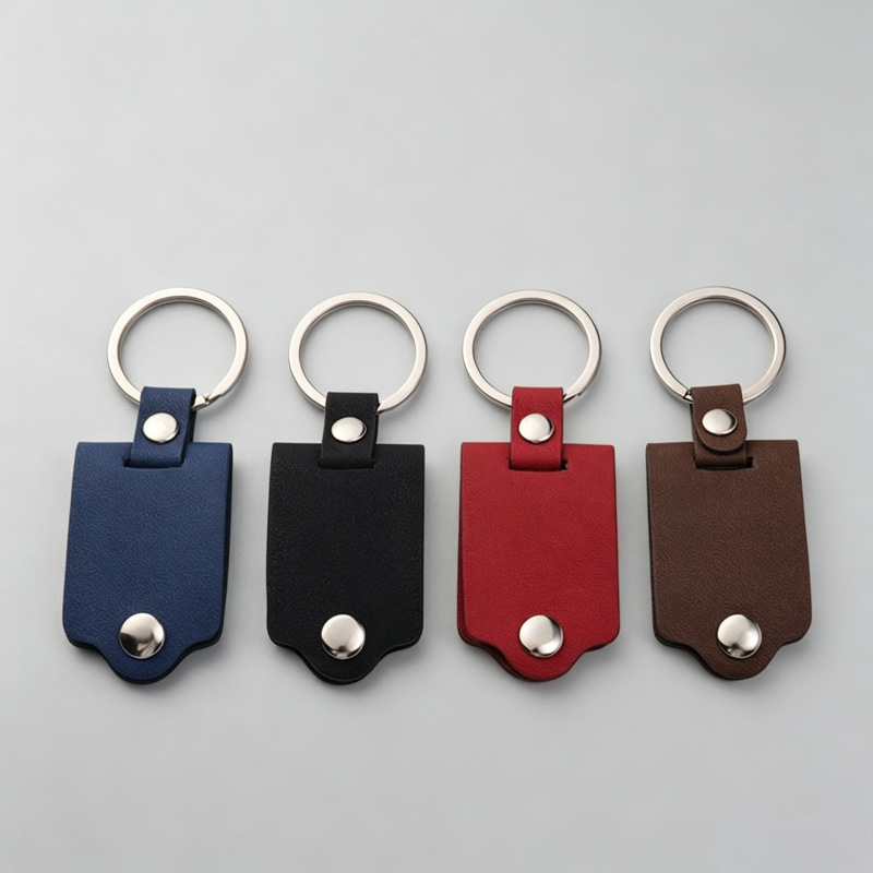 Cross-Border Wholesale Heat Transfer Blank Photo Keychain Black Blue Red Brown Photo Frame Open-Close Photo Leather Keychain