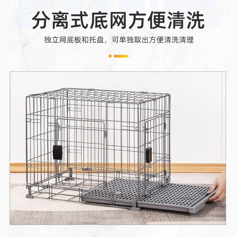Взрывная серебряная клетка для собак с нижней сеткой и отдельной боковой дверью, подходит для крупных и средних собак, усиленная складная клетка для домашних животных, прямая продажа от производителя.