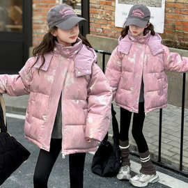 冬装女童新款加厚羽绒棉衣2024韩版儿童女孩保暖连帽棉服一件代发