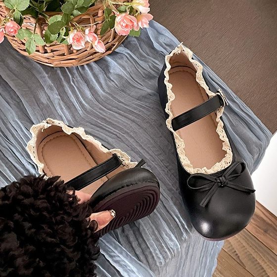 Round Toe Retro Bow Flat Small Leather Shoes Women's 2025 New Spring and Autumn Dress French Soft Bottom Mary Jane Shoes