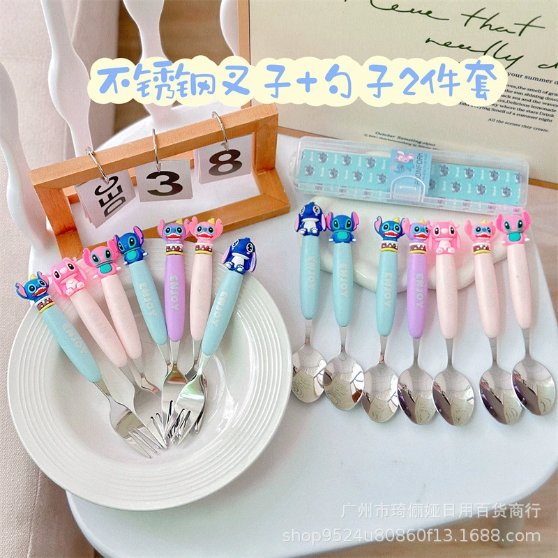 Вилка и ложка из нержавеющей стали, посуда из двух предметов, студенческая ложка, портативная милая детская посуда с героями мультфильмов