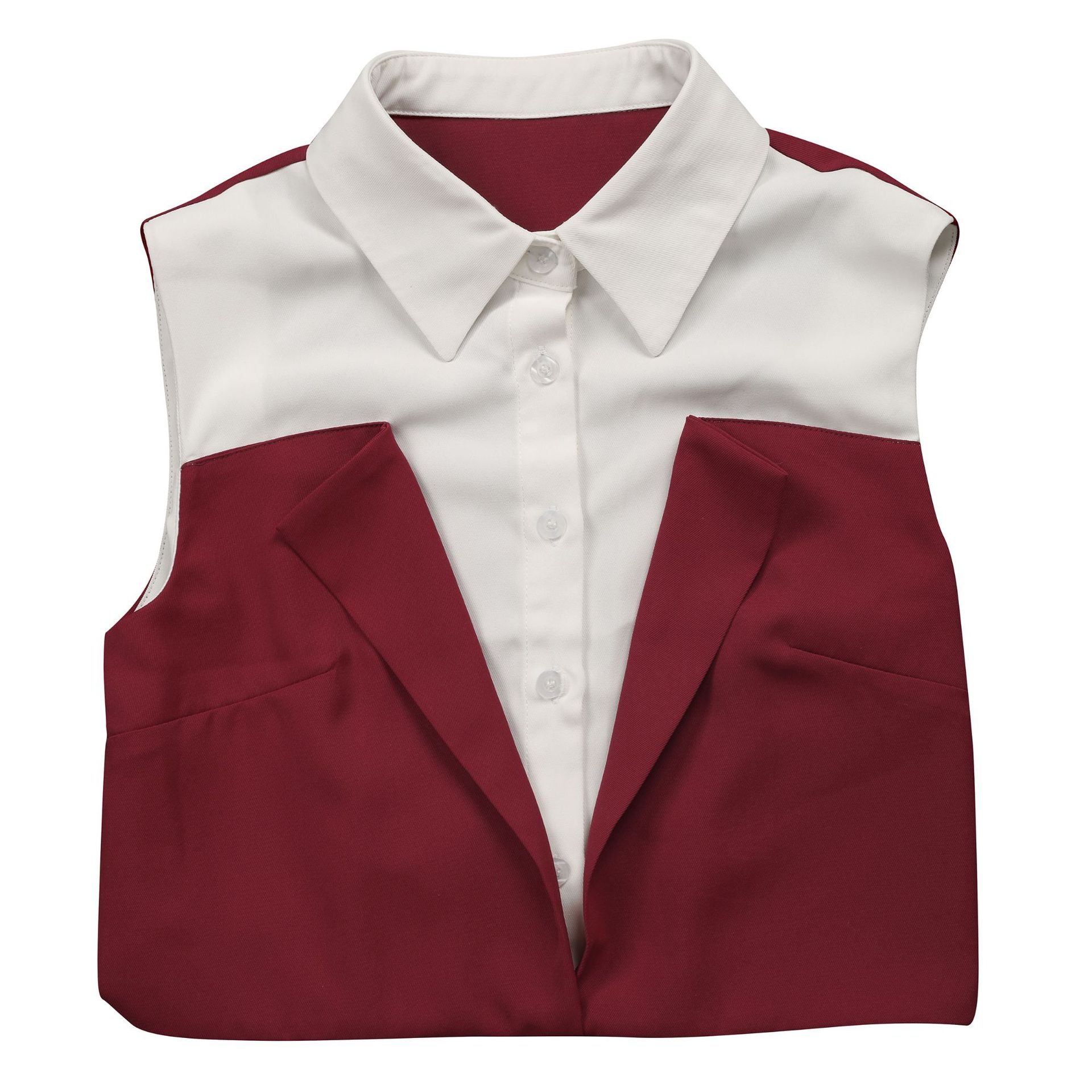 Women Clothing Shirt Sleeveless Summer Two Piece Set Faux Two Pieces Office