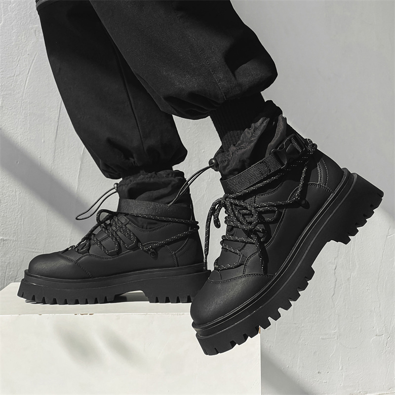 Bottes de travail d'alpinisme en plein air Chaussures d'altitude à semelle épaisse en polaire pour hommes, bottes Martin, bottes de neige en coton, automne et hiver_voghion.com