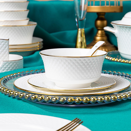 Diamond bone china tableware minimalist bowl and plate set Jingdezhen ceramic bowl and chopsticks set gift one-time delivery