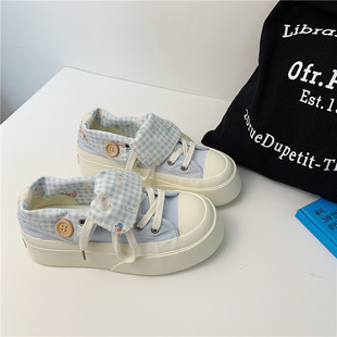 Summer New Plaid Canvas Shoes 2025 Versatile Fashion Casual Shoes for Women Korean Version Versatile Thick-Soled Sneakers Yuanbo 6122