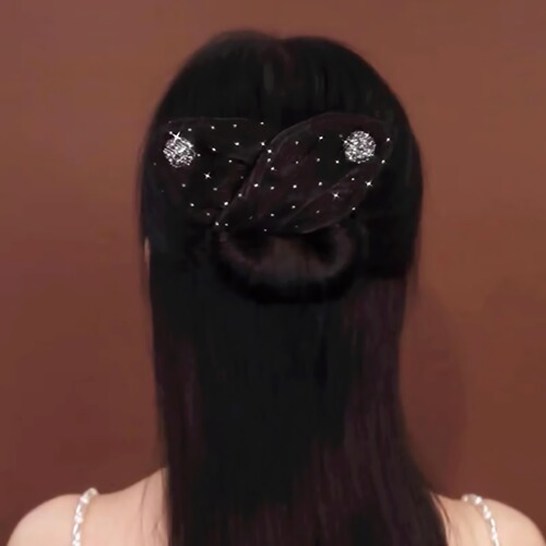 The same style of mesh star-studded rabbit ears lazy hair twister sweet flower bud ball head twist clip temperament hair accessories