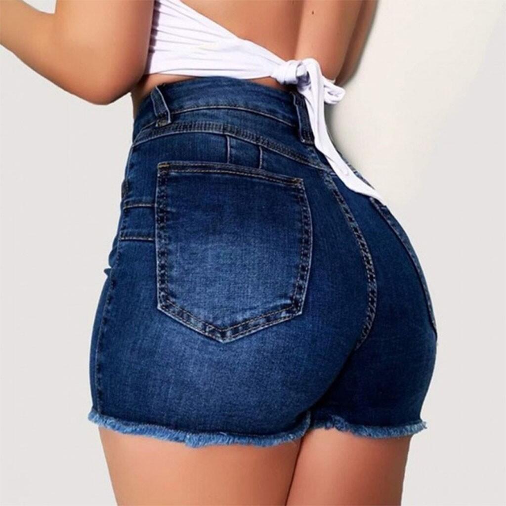 아마존 AliExpress 독립 역 폭발 유럽과 미국 대외 무역 탄성 슬림 찢어진 술 데님 반바지 여성