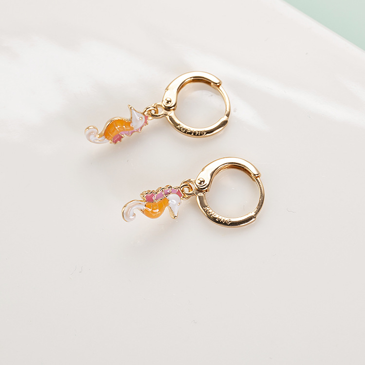 Korean Cute Beach Seahorse Shape Copper Earrings display picture 5