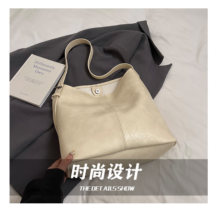 Korean style, retro, large-capacity tote bag for women, new summer 2025, versatile, fashionable, simple and solid color crossbody bag Item Picture