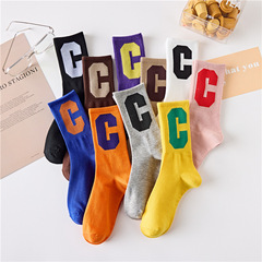 Colorful Large C Letter Socks for Girls - Autumn/Winter New Arrival Crew Socks, Cotton Socks, Instagram Fashion Trend Socks, Bubble Socks for Calves