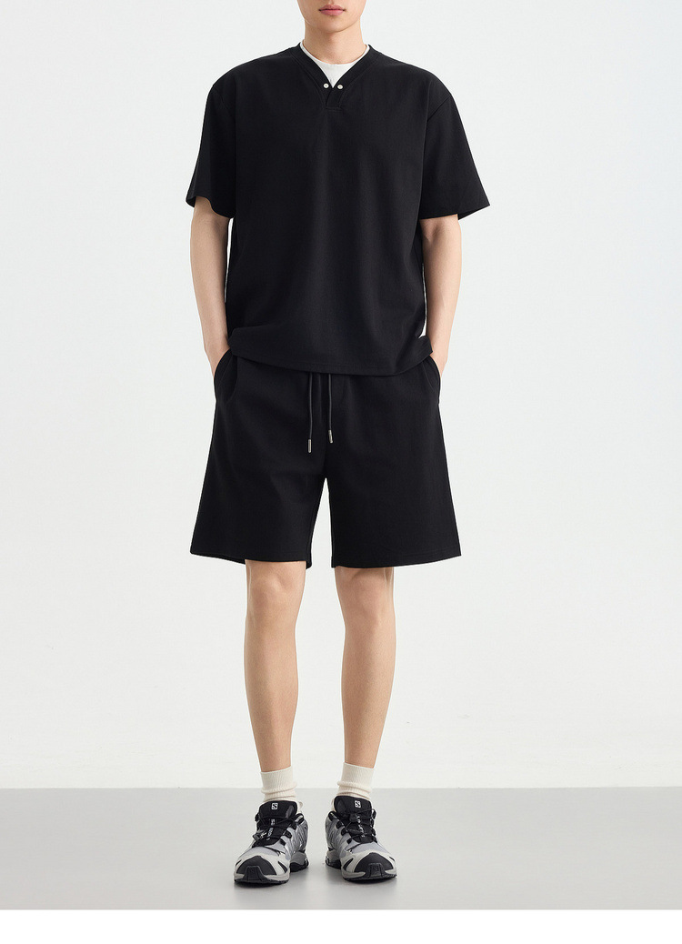 Bộ đồ thể thao nam 2 mảnh áo thun ngắn tay quần đùi kiểu giả 2 lớp — đen chi tiết 24