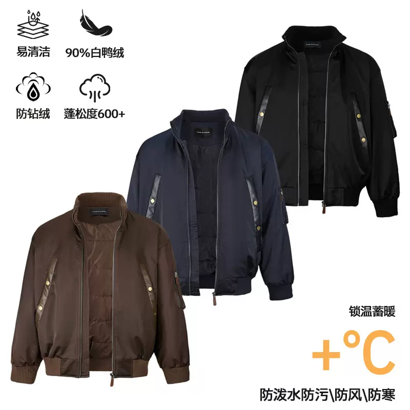 EME易盛易 90白鸭绒冬季羽绒服保暖休闲美式复古宽松飞行外套夹克