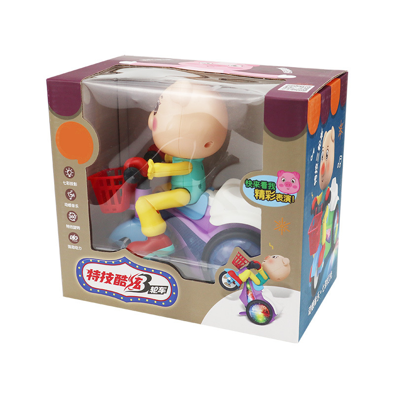 TikTok con música genial magnífico truco ligero giratorio pequeño Triciclo de cerdo lindo puesto de coche de juguete eléctrico para niños