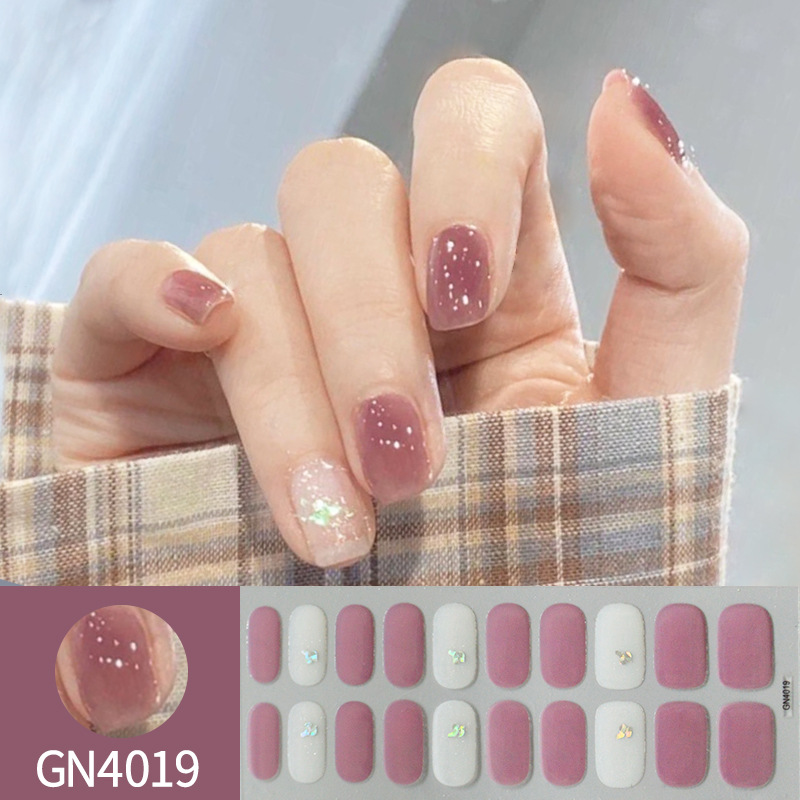 Ou Nai 20 refers to baking-free gel nail stickers Little Red Riding Book with simple grid line nail stickers a generation of hair