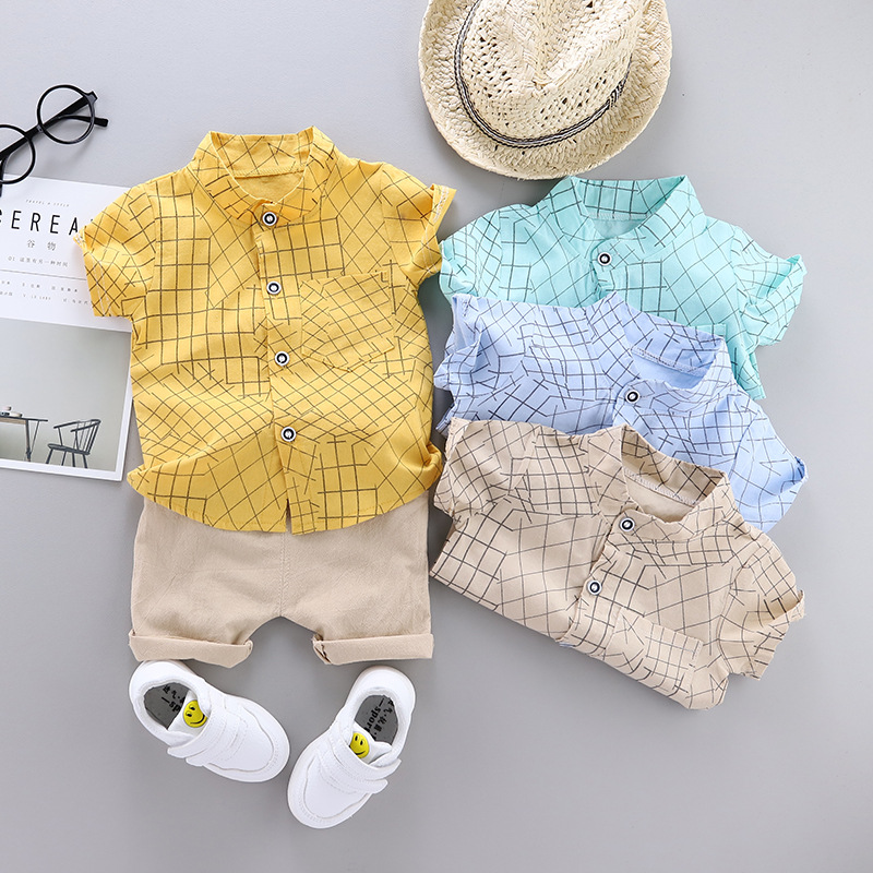 Cross-border Summer Baby Suit Korean Boys' Baby Cartoon Thin Trendy Shirt Short Sleeve Factory Outlet
