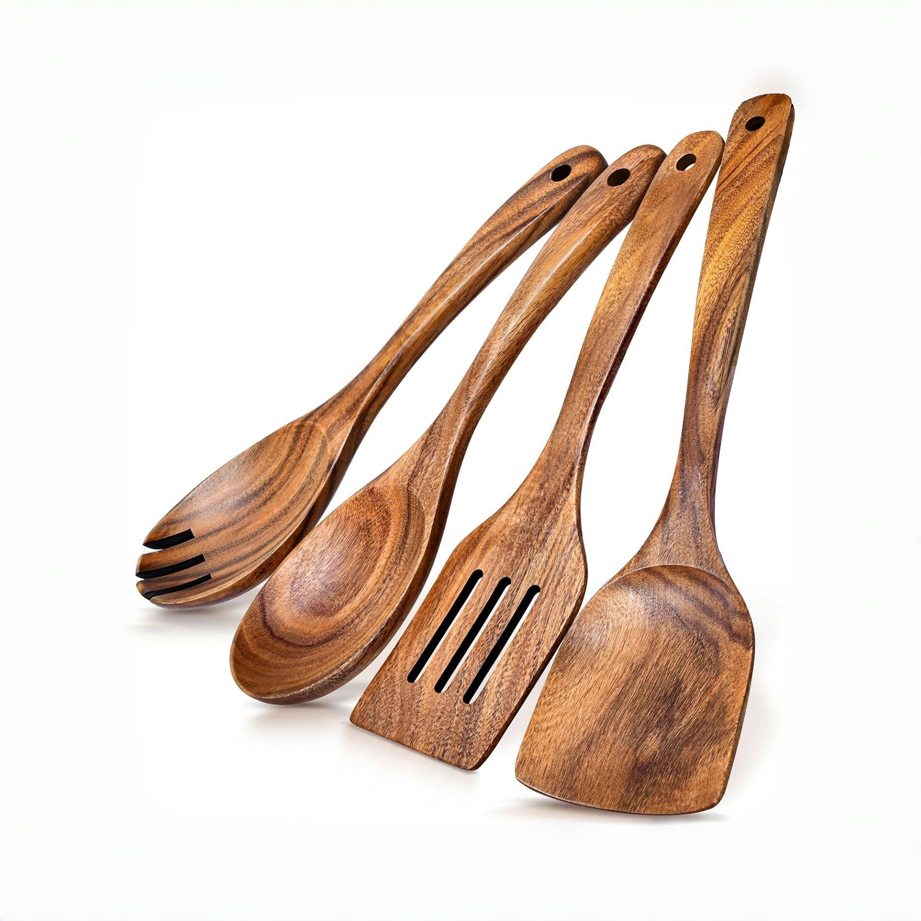 Acacia pala de madera no pegajosa pala de verduras pala de madera casera pala de ensalada tenedor de cola de cocina set