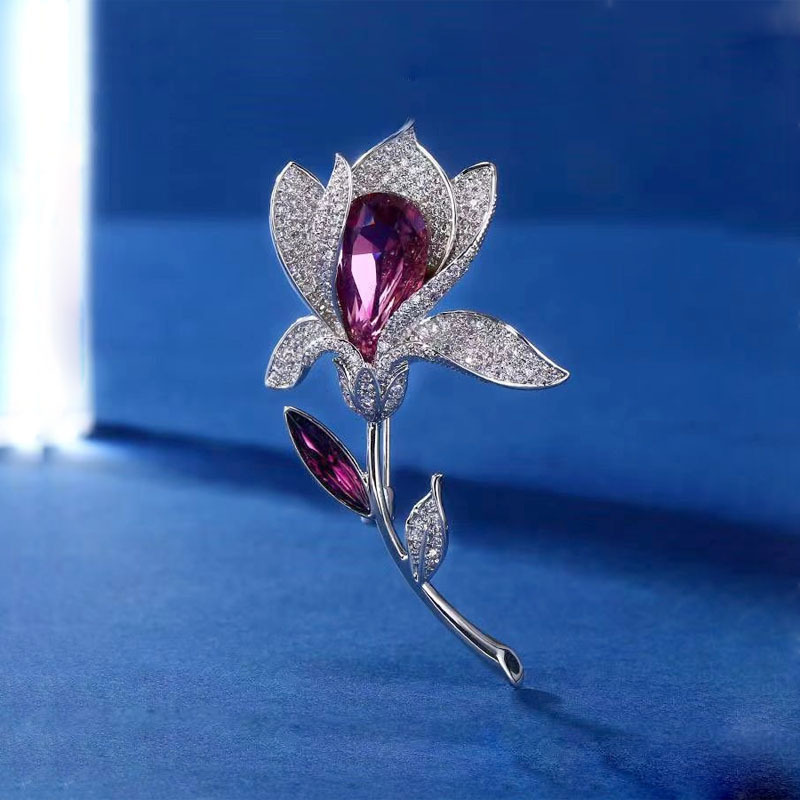 European and American High-End Gem Flower Brooch for Women, Luxury Stylish, High-End Suit Corsage, Clothing Accessories, Pin Elegant