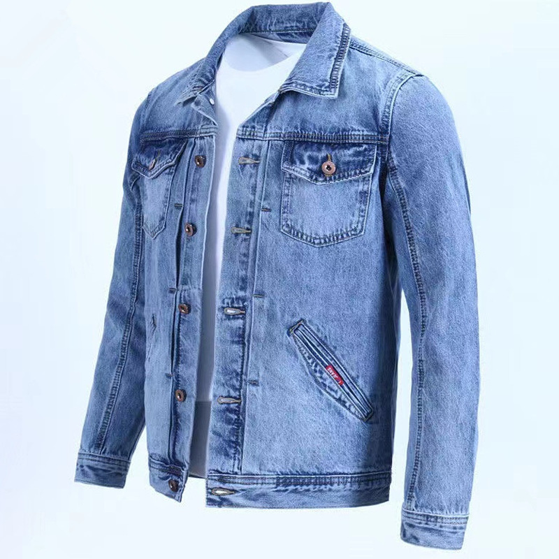 Light Color Denim Jacket Men's Korean Style Slim-fit Fashionable Handsome Work Jacket Spring and Autumn Slant Pocket Top