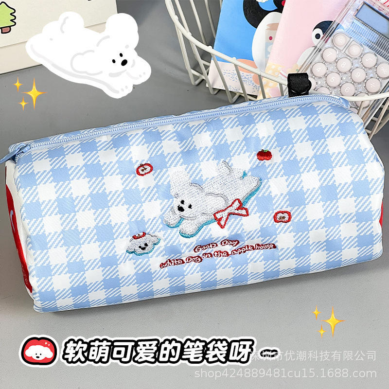 かわいい子犬鉛筆バッグ大容量刺繍文具箱学生ハイエンド小学校中学校鉛筆収納袋生地|undefined