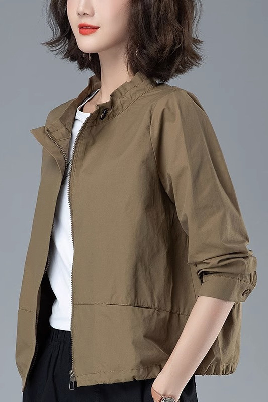 Short Trench Coat for Petite Women, Spring and Autumn New Stylish Casual Jacket for Middle-Aged Moms