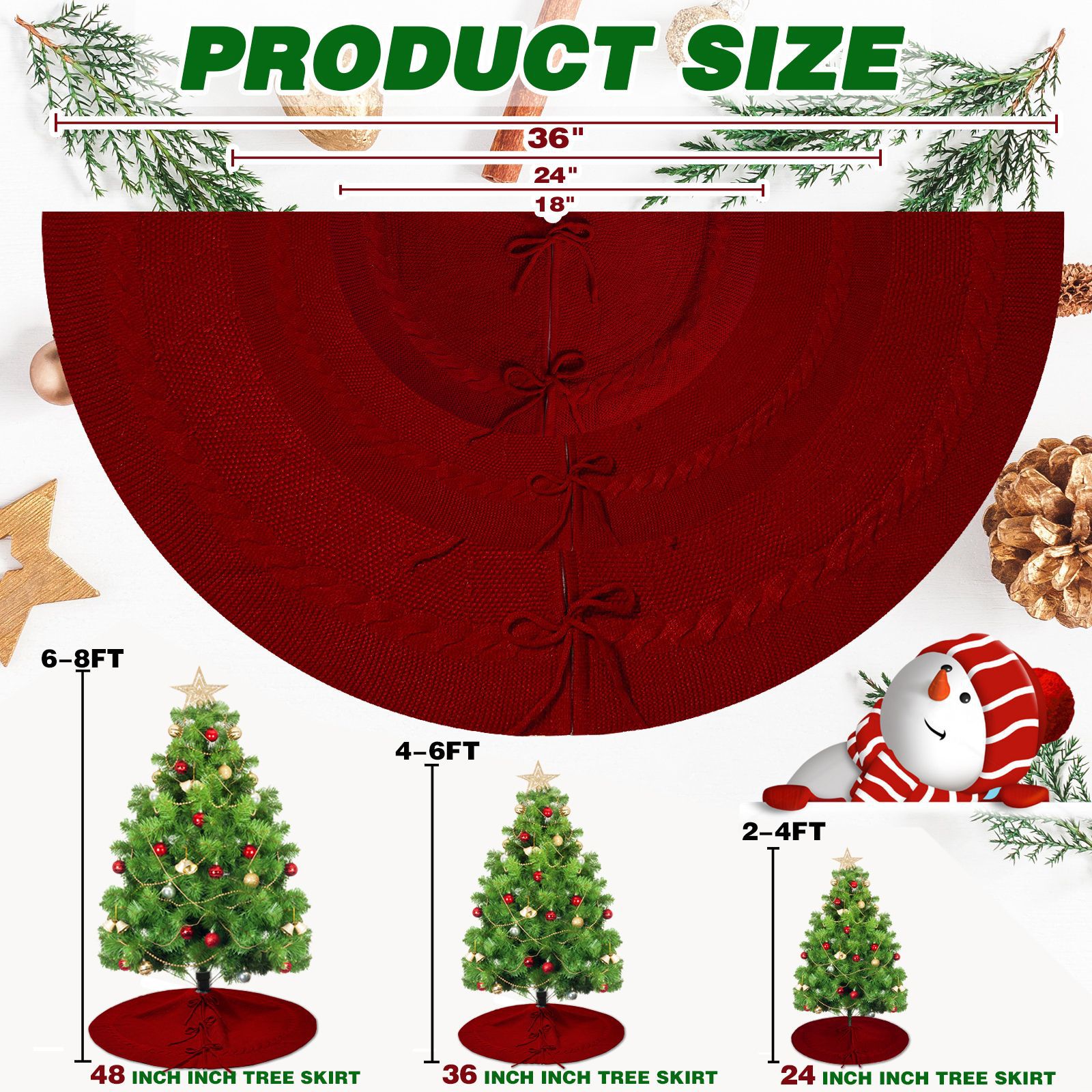 Navidad de punto falda de árbol rojo de punto de Navidad blanco delantal de árbol de Navidad adornos de falda de árbol