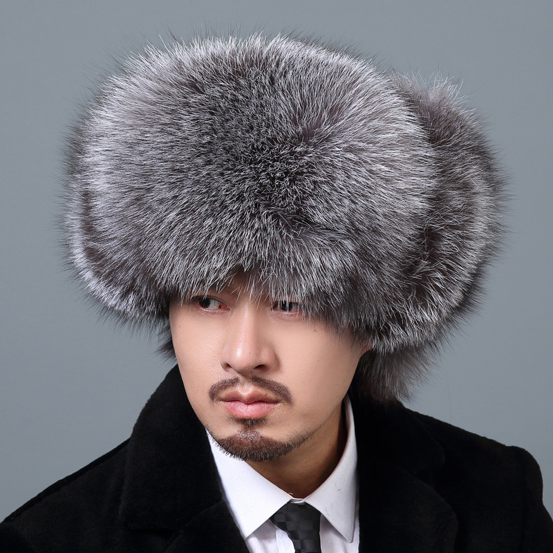 裘魅秋冬狐狸毛整皮帽子男士户外保暖皮草码子真皮雷锋帽子护耳帽