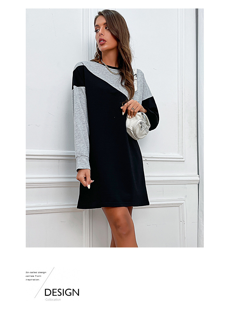 Contrast Color Loose Sweater Dress Long Sleeve Color Matching Fall Women Clothing Dress 8 Contrast Color Loose Sweater Dress Long Sleeve Color Matching Fall Women Clothing Dress