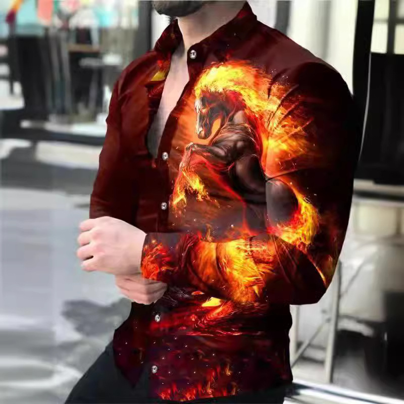 Comercio exterior transfronterizo nuevos hombres 3D impresión europea y americana casual calle moda impresión digital camisa de manga larga camisa delgada de los hombres