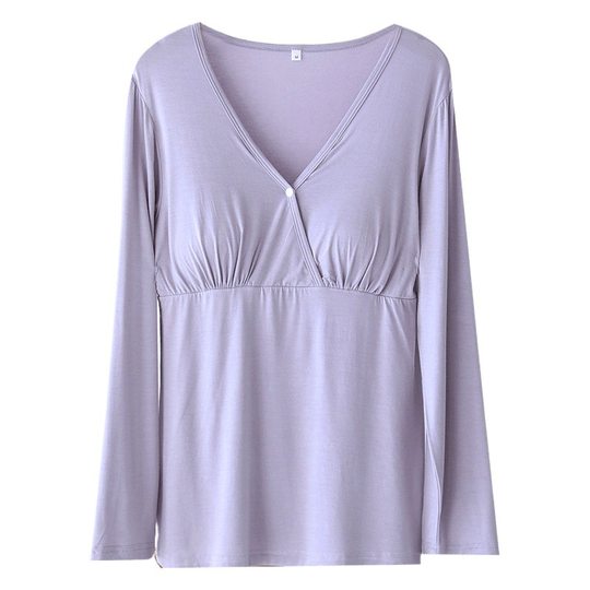 Modal Nursing Tops with Breast Pads, Breathable Spring, Summer and Autumn Confinement Clothes for Pregnant Women, Postpartum Elastic Large Size Nursing Pajamas