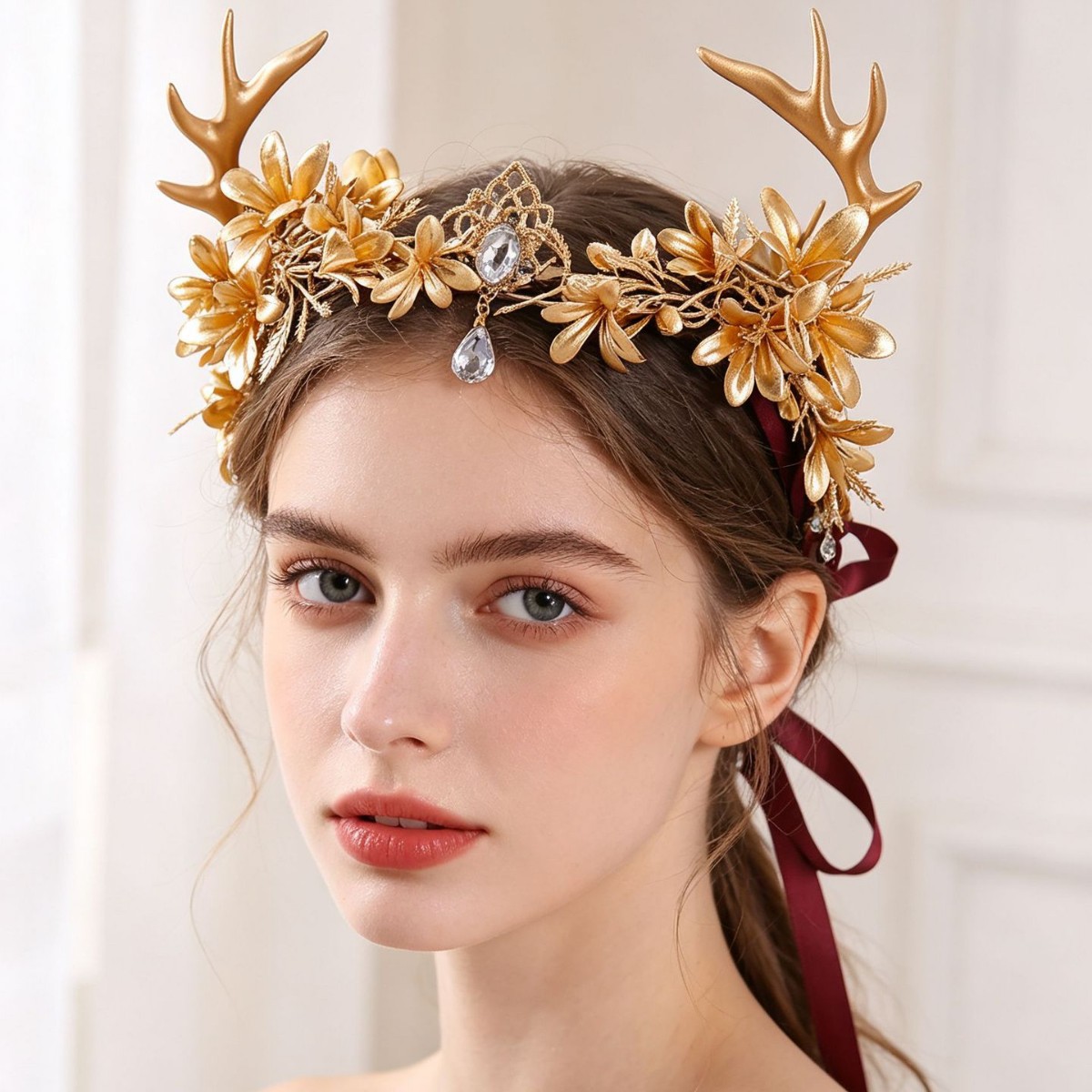 Handmade forest-style leaf and vine hair crown, crystal forehead pendant, fairy decorative headband, photography accessory