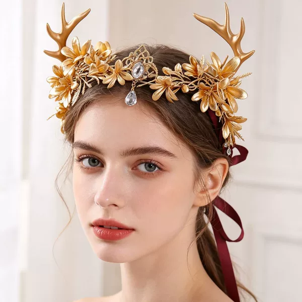 Handmade forest-style leaf and vine hair crown, crystal forehead pendant, fairy decorative headband, photography accessory