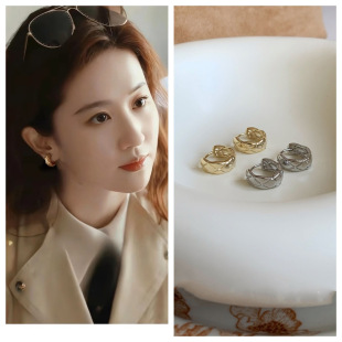 Metal Plaid Circle Ear Buckle Autumn All-match Ear Ring Elegant Earrings Niche Design Sense Advanced Cold Style Earrings
