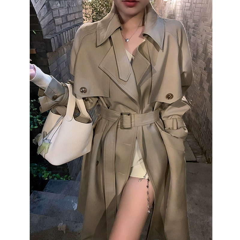 Длинное осеннее trenchcoat, классический пиджак, 2024 год, mid-length, maxi length, британский стиль, для подростков, интернет-знаменитость